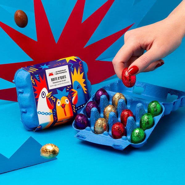 Boîte de 12 Œufs assortis Chocolat Lait et noir