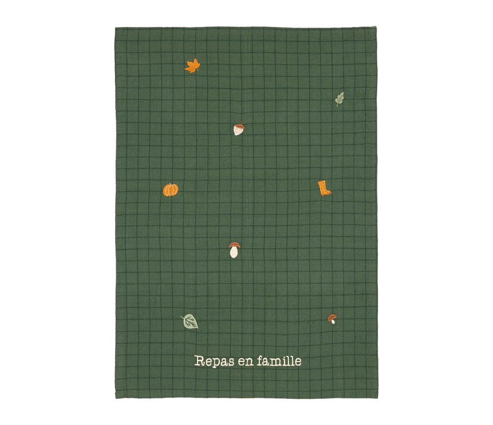 Torchon Brodé Cueillette d'Hiver