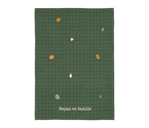 Torchon Brodé Cueillette d'Hiver