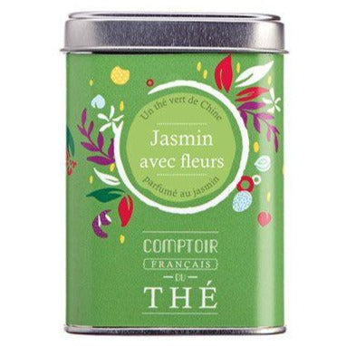 Thé vert au Jasmin avec fleurs en boîte métal 100g