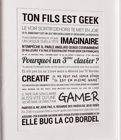 Affiche "Ton Fils est Geek" (24 x 30 cm)