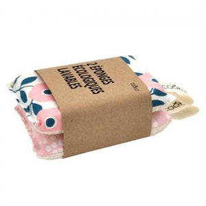 Lot de 2 Eponges Ecologiques Lavables Fleurs Roses