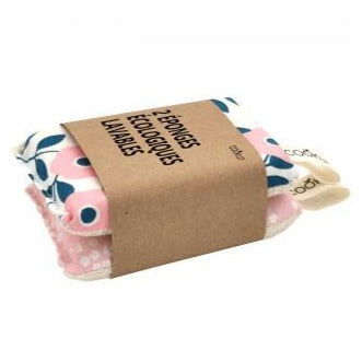 Lot de 2 Eponges Ecologiques Lavables Fleurs Roses